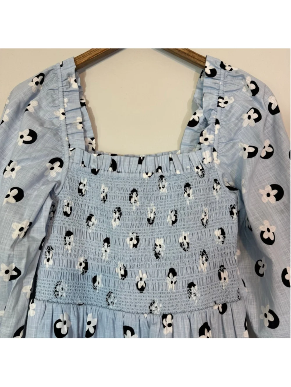 KATE SPADE NEW YORK Floral Dot Smocked Midi Dress Light Blue Size Small NWT